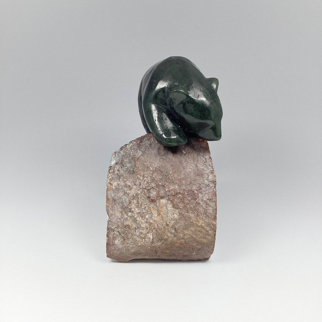Canadian Jade Bear Carving on Amethyst Base - Rocks and Gems Canada