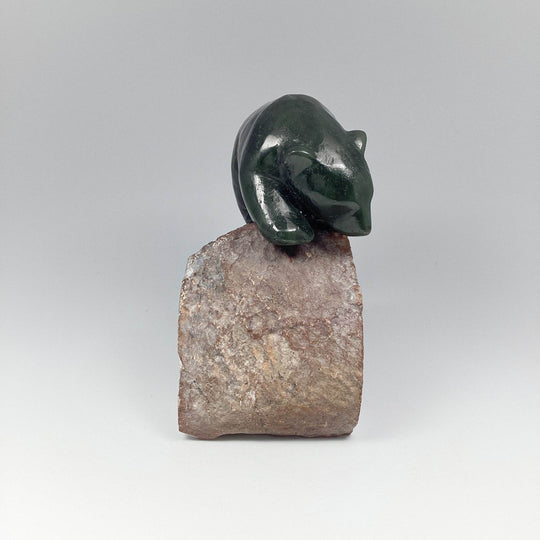 Canadian Jade Bear Carving on Amethyst Base - Rocks and Gems Canada