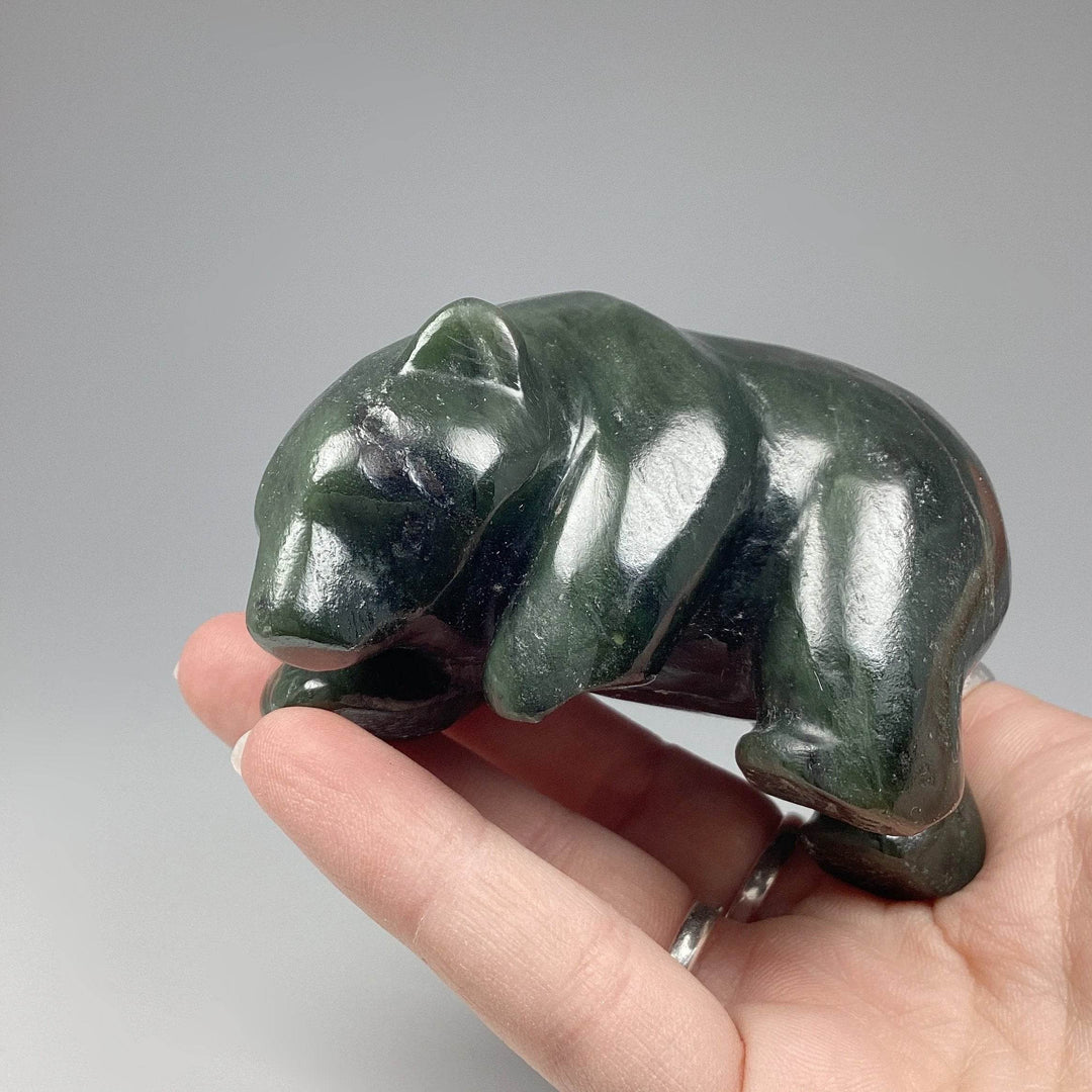 Canadian Jade Bear Carving on Amethyst Base - Rocks and Gems Canada
