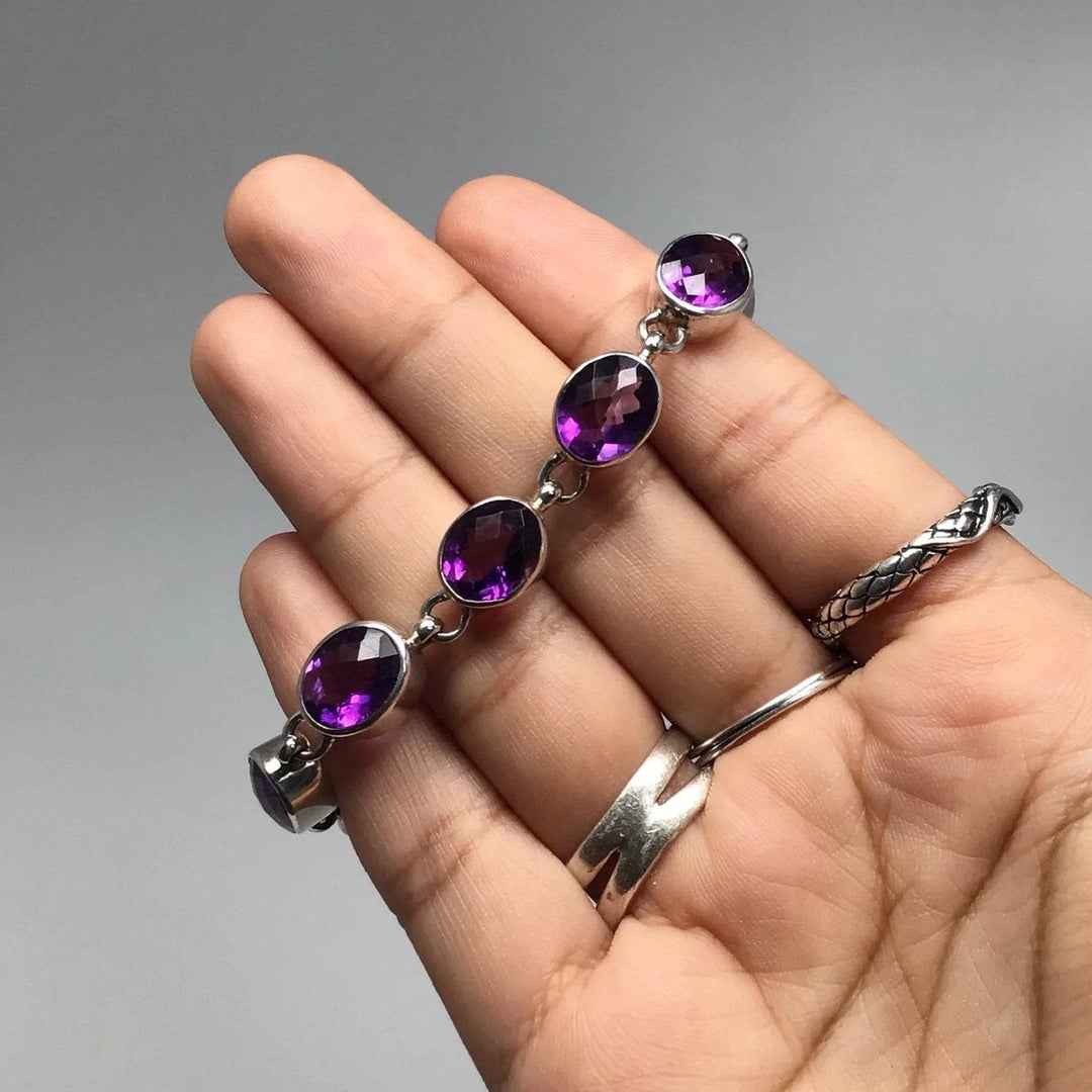 Amethyst Sterling Silver Bracelet - Rocks and Gems Canada