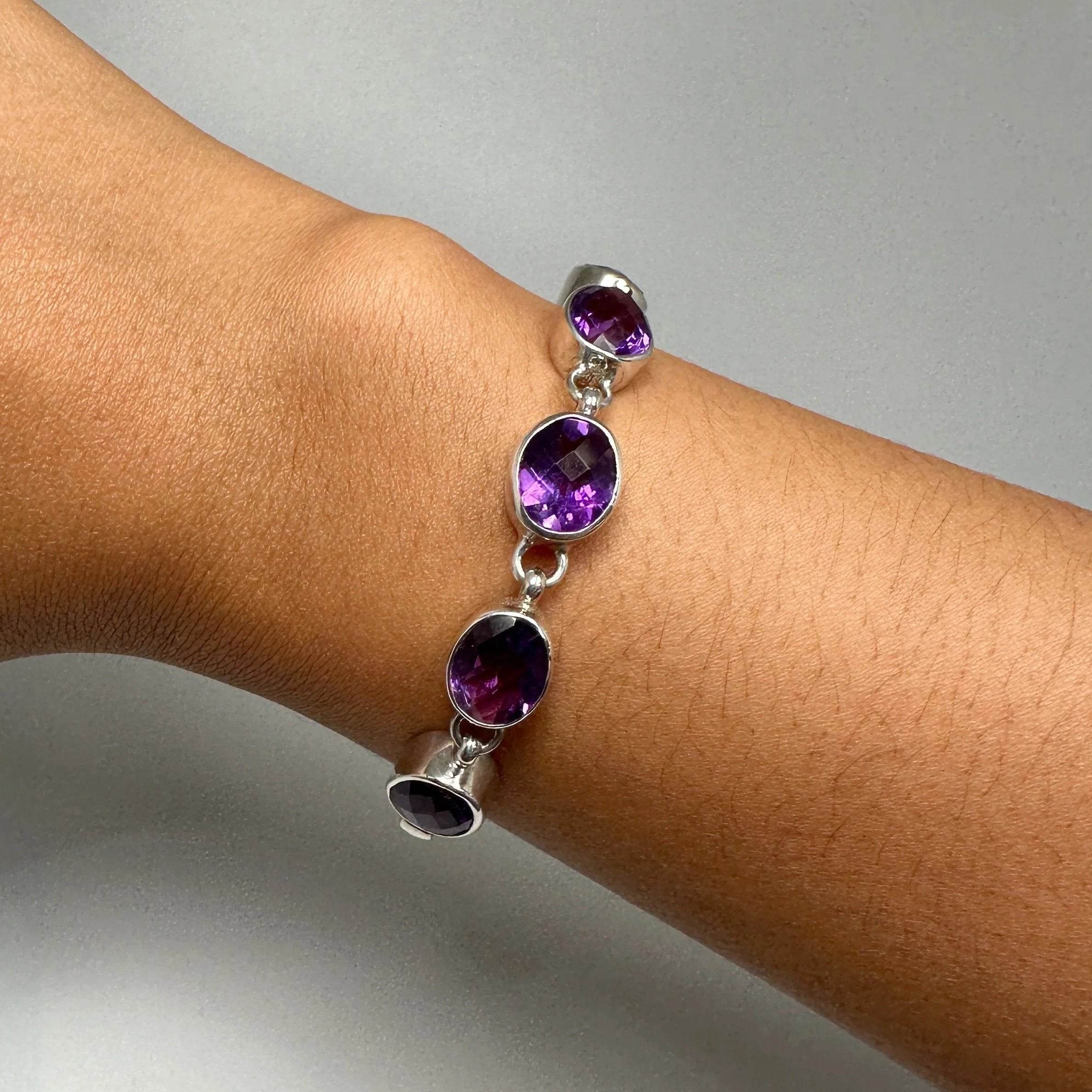 Amethyst Sterling Silver Bracelet - Rocks and Gems Canada