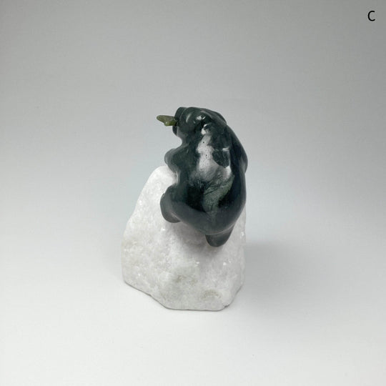 BC Jade Bear with Fish Carving on Star Marble Base - Rocks and Gems Canada