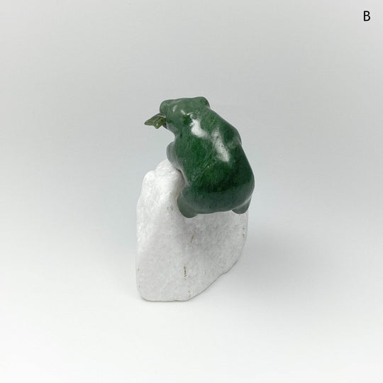 BC Jade Bear with Fish Carving on Star Marble Base - Rocks and Gems Canada