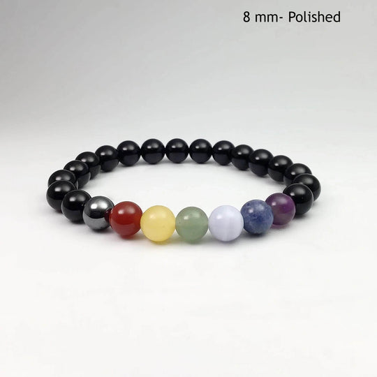 Black Onyx Beaded Bracelet with Chakra Beads - Rocks and Gems Canada
