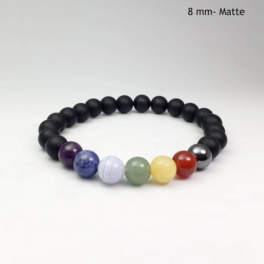 Black Onyx Beaded Bracelet with Chakra Beads - Rocks and Gems Canada