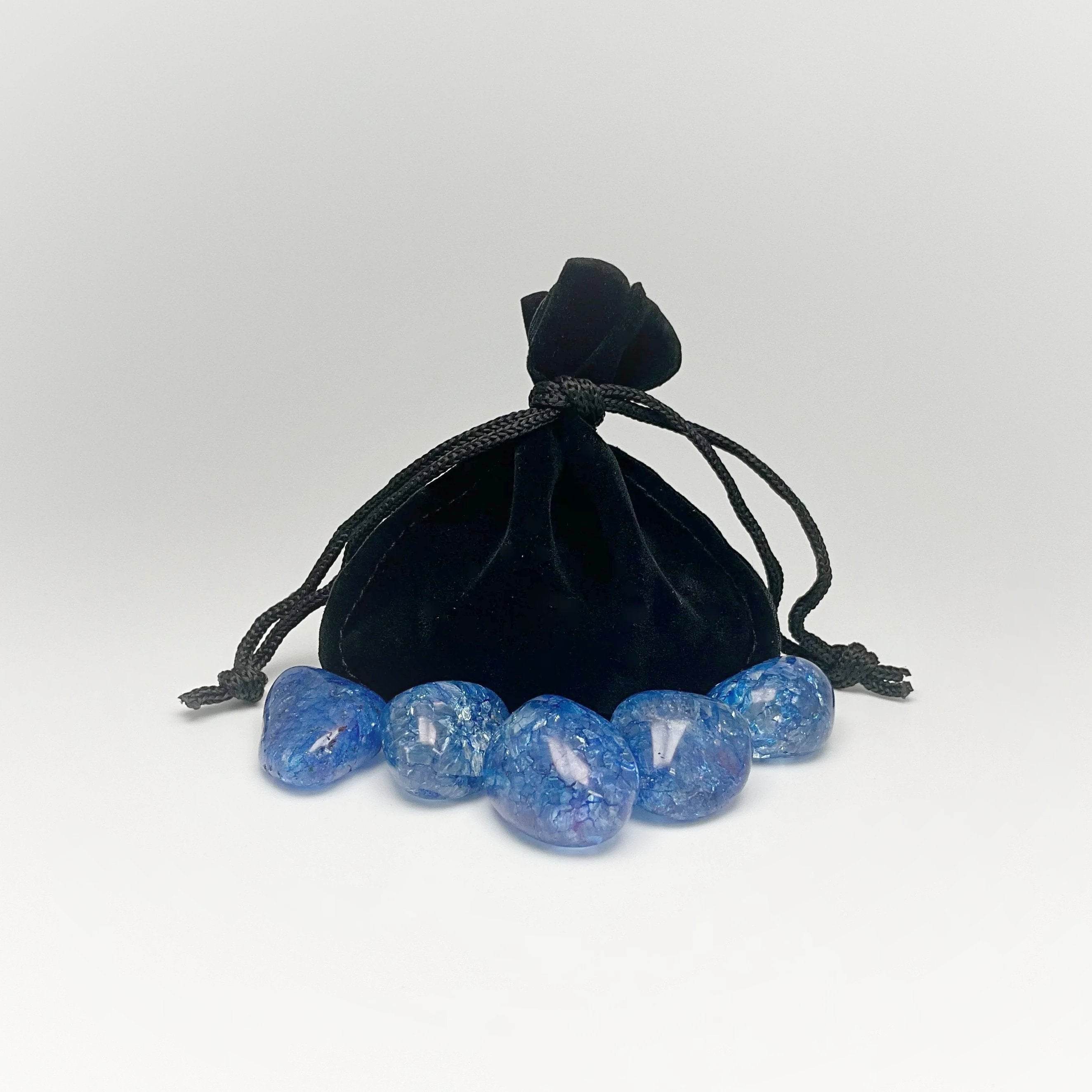 Blue Crackle Quartz Small Tumbles Pouch - Rocks and Gems Canada