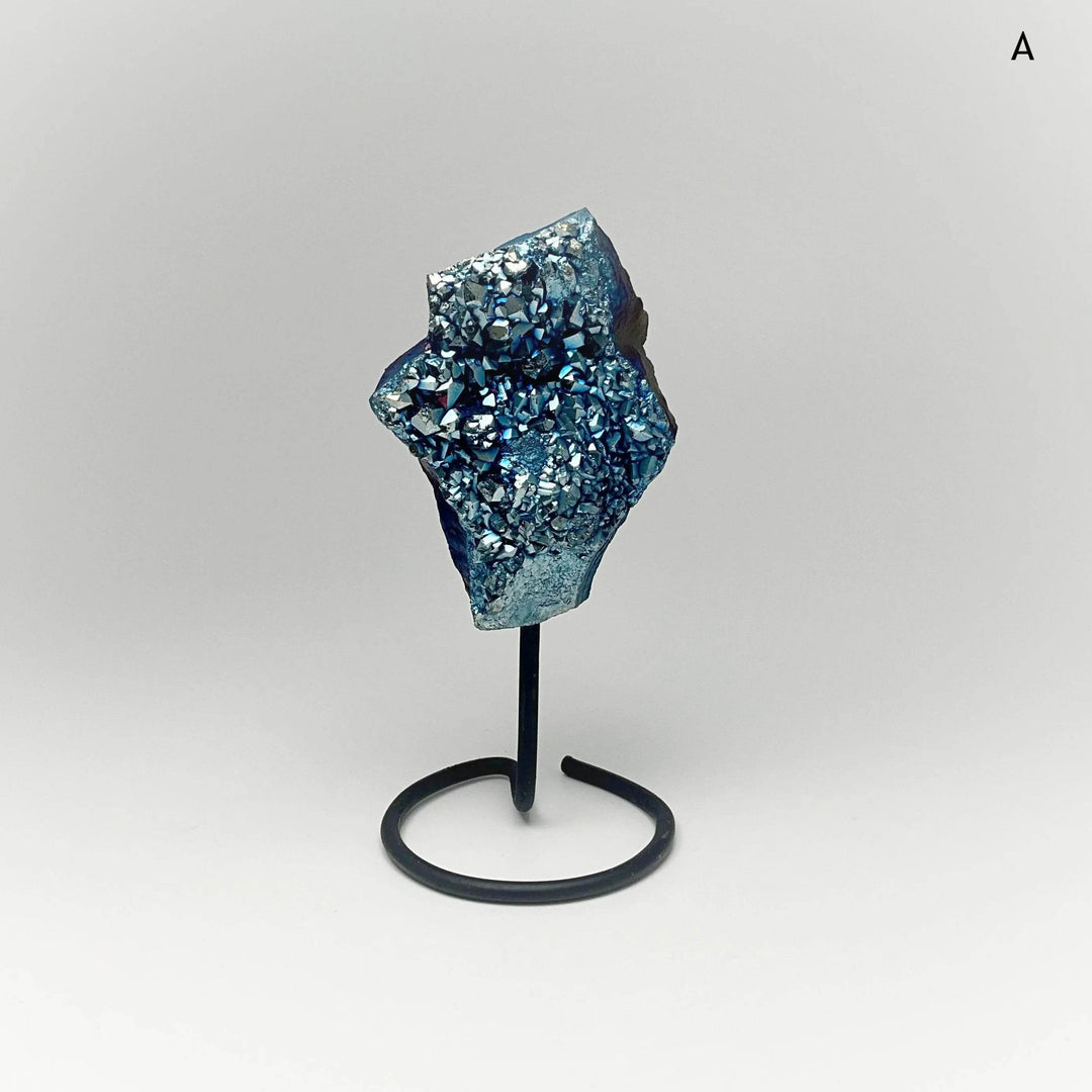 Blue Rainbow Amethyst Druze Cluster On Stand - Rocks and Gems Canada