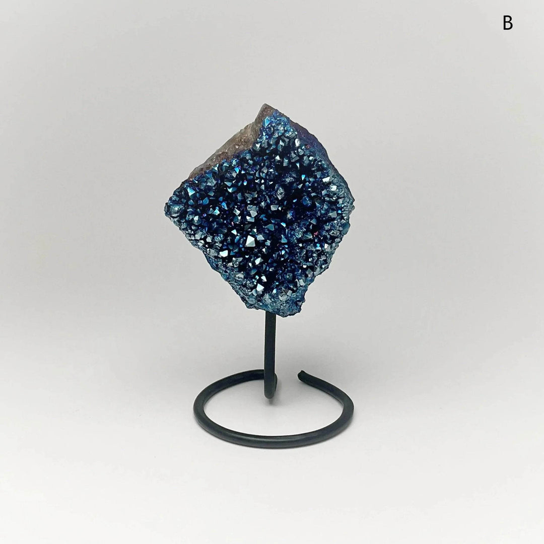 Blue Rainbow Amethyst Druze Cluster On Stand - Rocks and Gems Canada