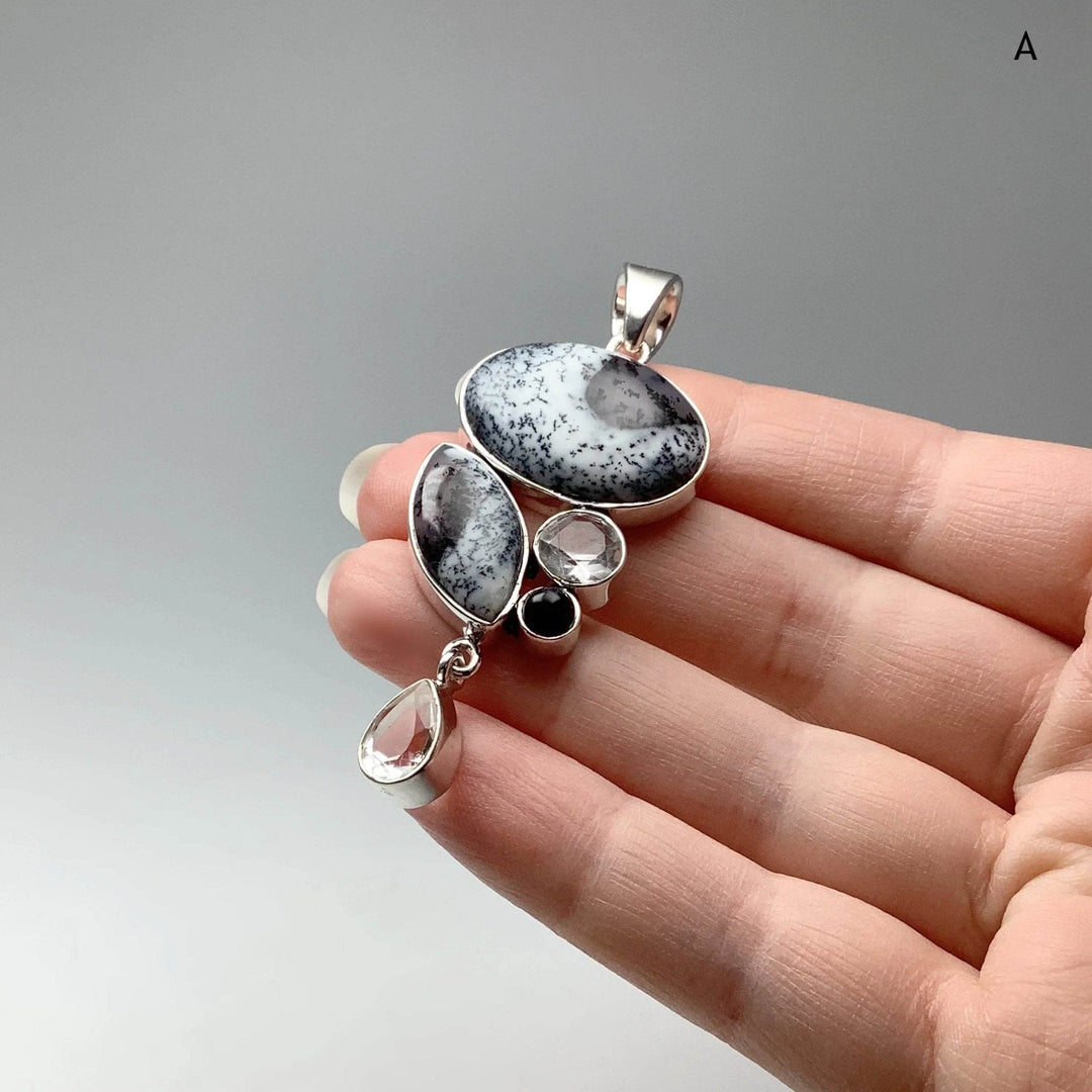 Dendritic Opal, Black Onyx and Clear Quartz Pendant - Rocks and Gems Canada