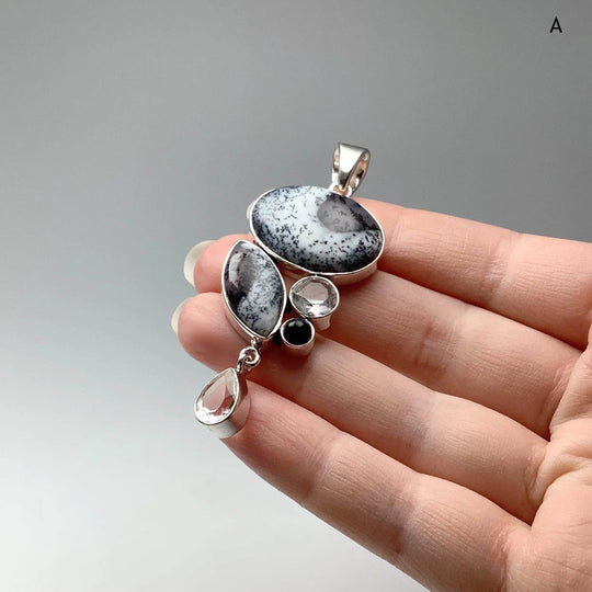 Dendritic Opal, Black Onyx and Clear Quartz Pendant - Rocks and Gems Canada