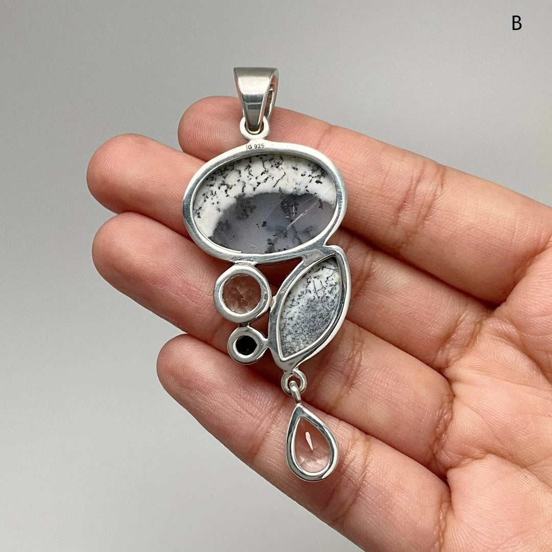 Dendritic Opal, Black Onyx and Clear Quartz Pendant - Rocks and Gems Canada