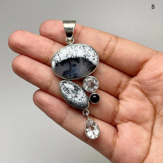 Dendritic Opal, Black Onyx and Clear Quartz Pendant - Rocks and Gems Canada