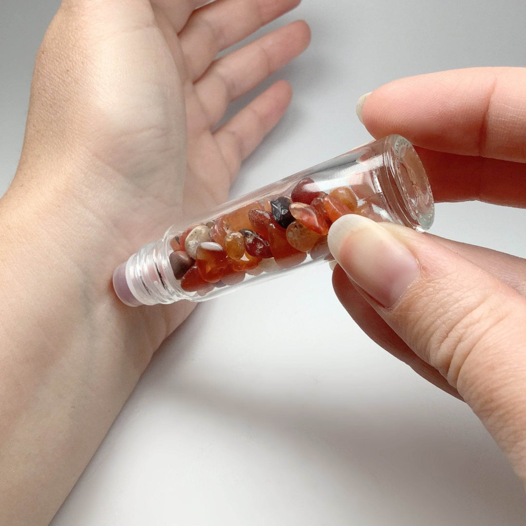 Essential Oil Roller Bottle with Gemstone Chips - Rocks and Gems Canada