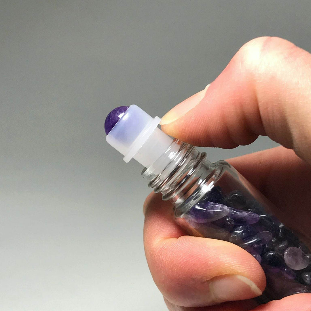 Essential Oil Roller Bottle with Gemstone Chips - Rocks and Gems Canada