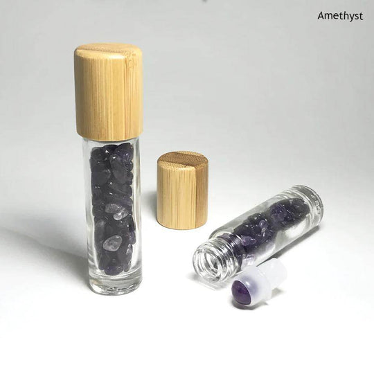 Essential Oil Roller Bottle with Gemstone Chips - Rocks and Gems Canada