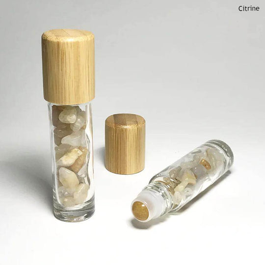 Essential Oil Roller Bottle with Gemstone Chips - Rocks and Gems Canada