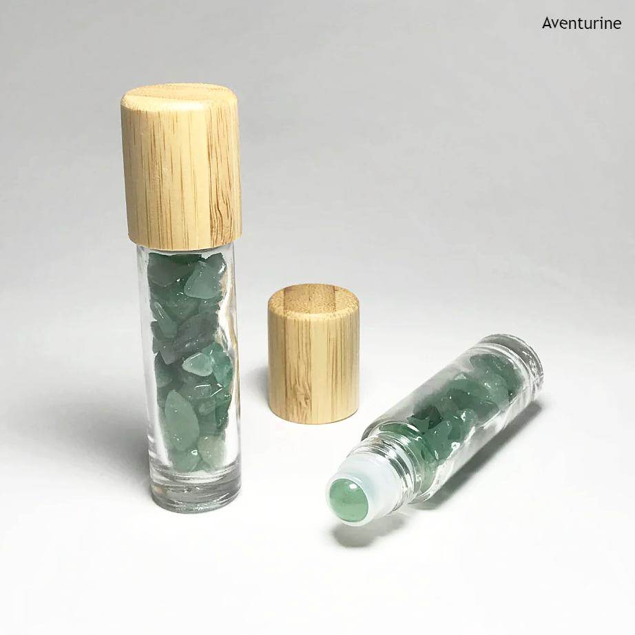 Essential Oil Roller Bottle with Gemstone Chips - Rocks and Gems Canada