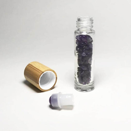 Essential Oil Roller Bottle with Gemstone Chips - Rocks and Gems Canada