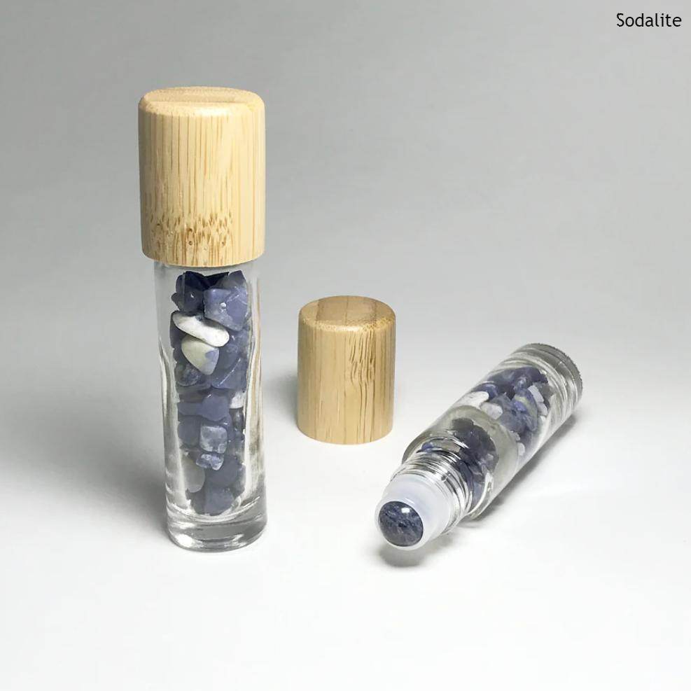 Essential Oil Roller Bottle with Gemstone Chips - Rocks and Gems Canada