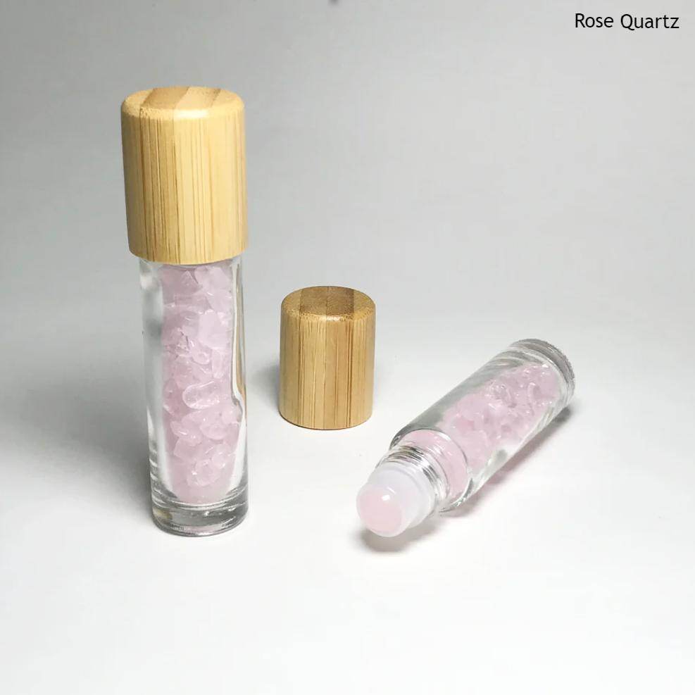 Essential Oil Roller Bottle with Gemstone Chips - Rocks and Gems Canada