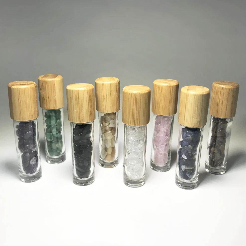Essential Oil Roller Bottle with Gemstone Chips - Rocks and Gems Canada