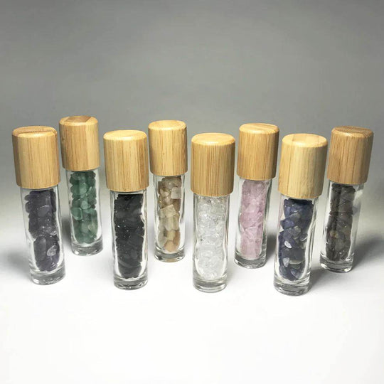 Essential Oil Roller Bottle with Gemstone Chips - Rocks and Gems Canada