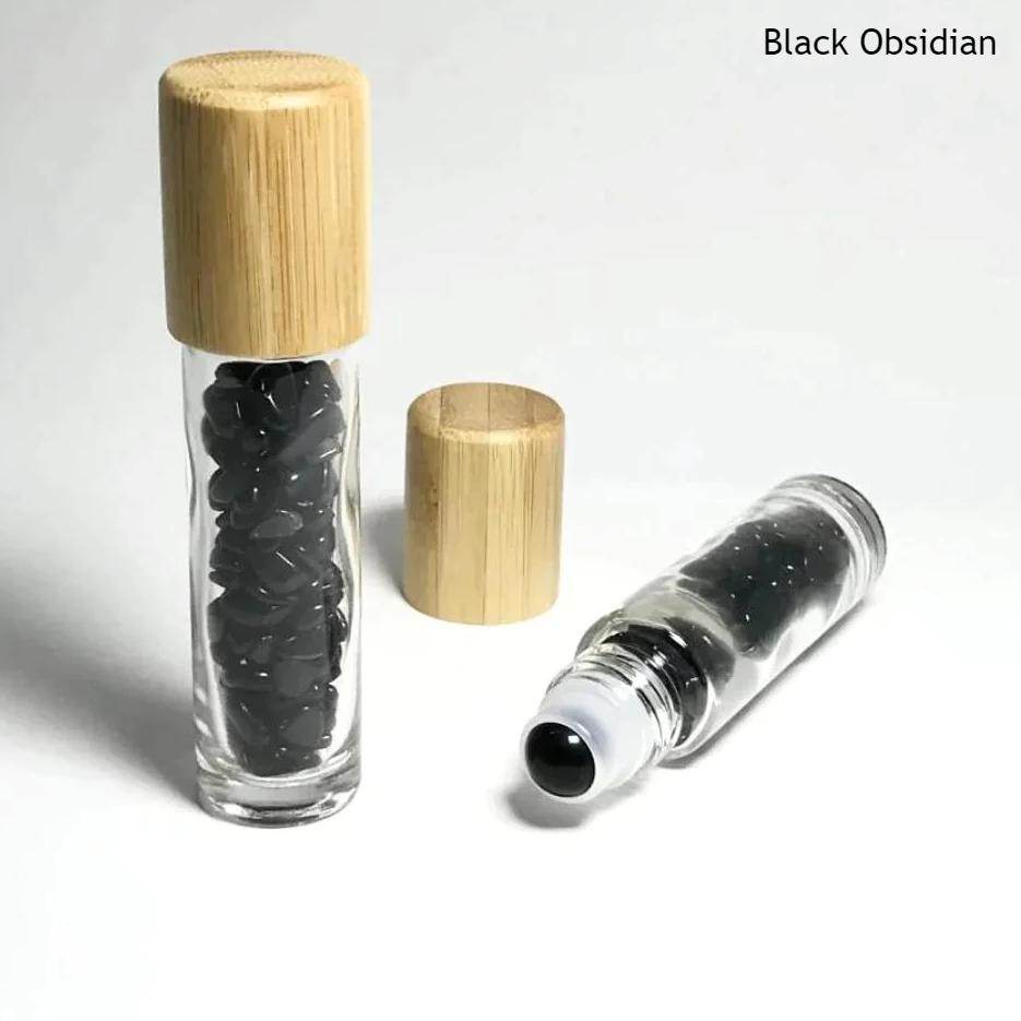 Essential Oil Roller Bottle with Gemstone Chips - Rocks and Gems Canada