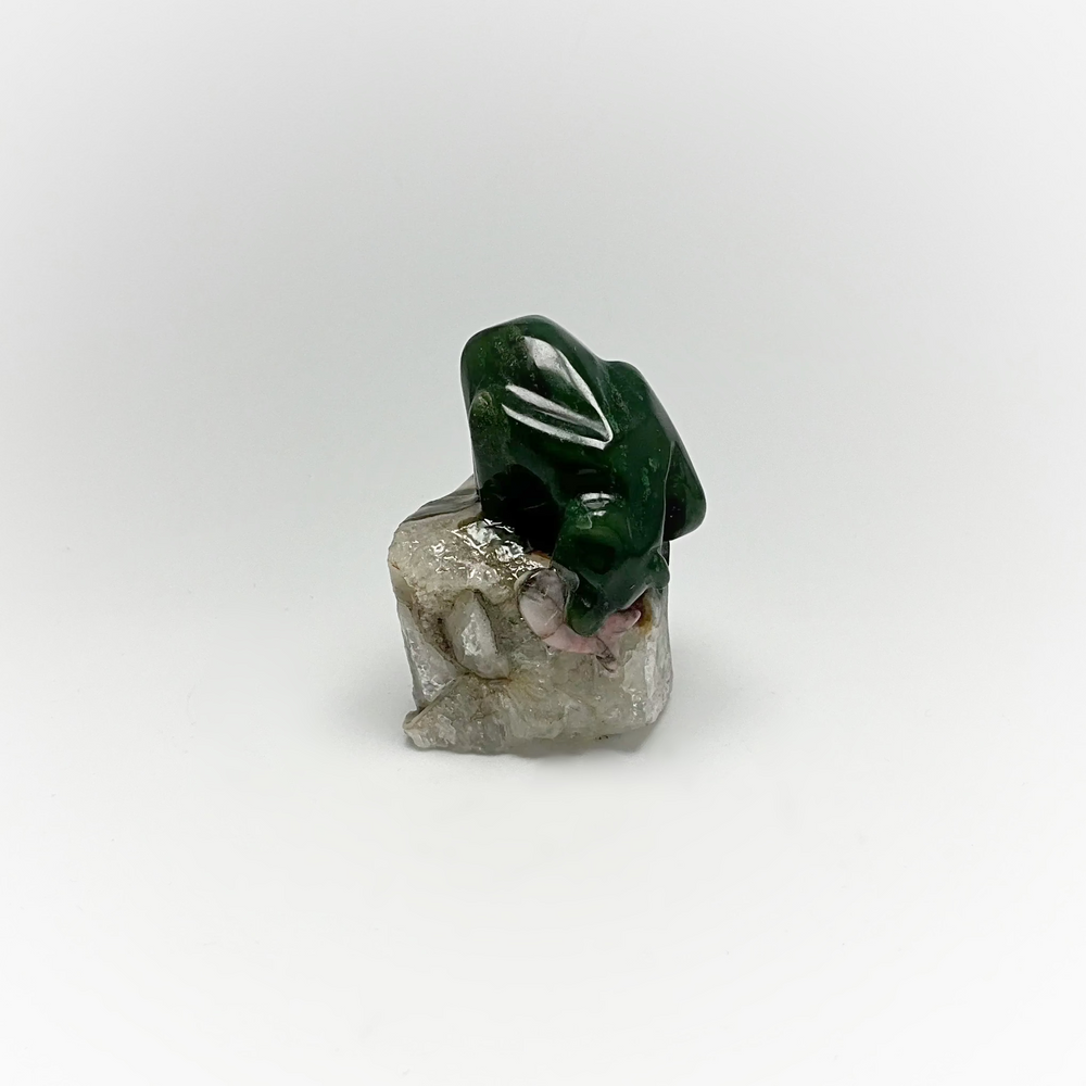 BC Jade Bear Carving with Rhodonite Fish on Natural Agate Base - Rocks and Gems Canada