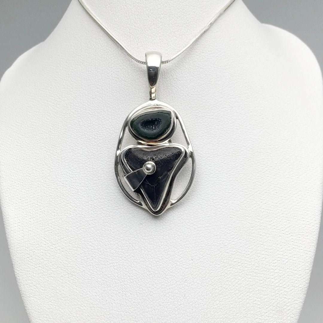 Fossilized Shark Tooth and Geode Pendant - Rocks and Gems Canada