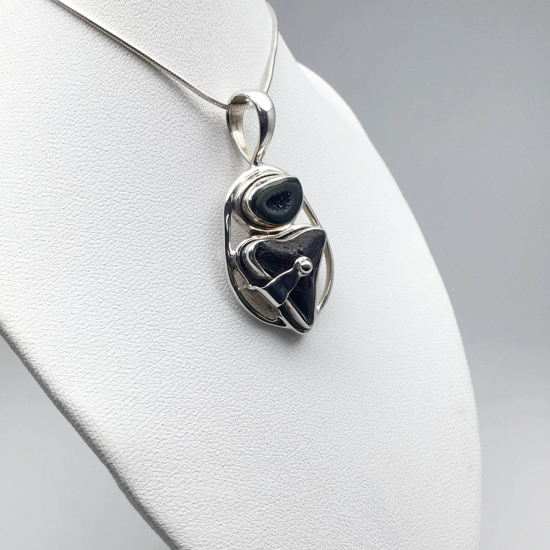 Fossilized Shark Tooth and Geode Pendant - Rocks and Gems Canada