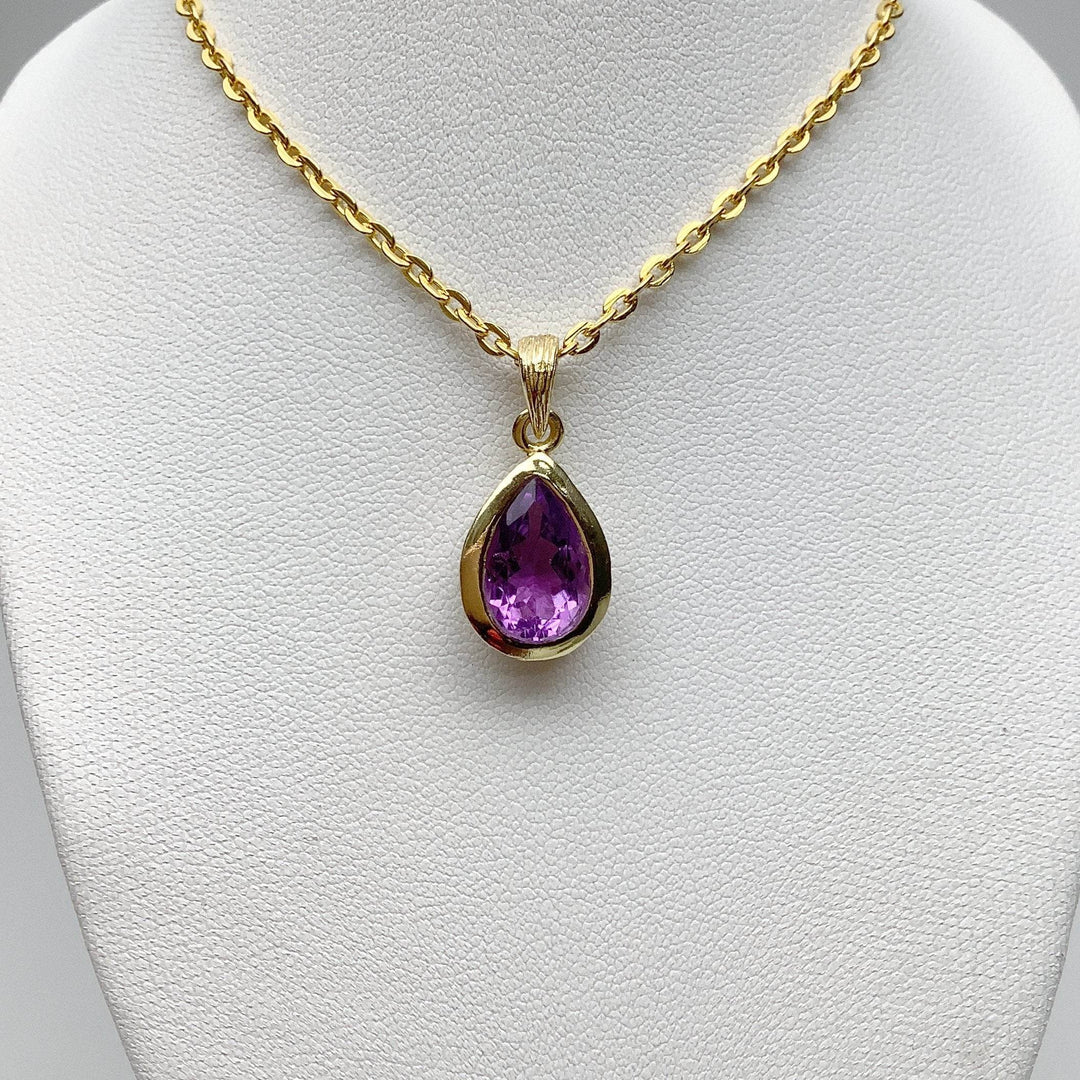 Gold Finish Amethyst Pendant - Rocks and Gems Canada