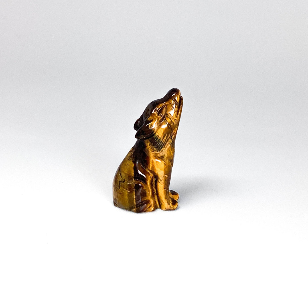 Tiger Eye Wolf Carving - Rocks and Gems Canada