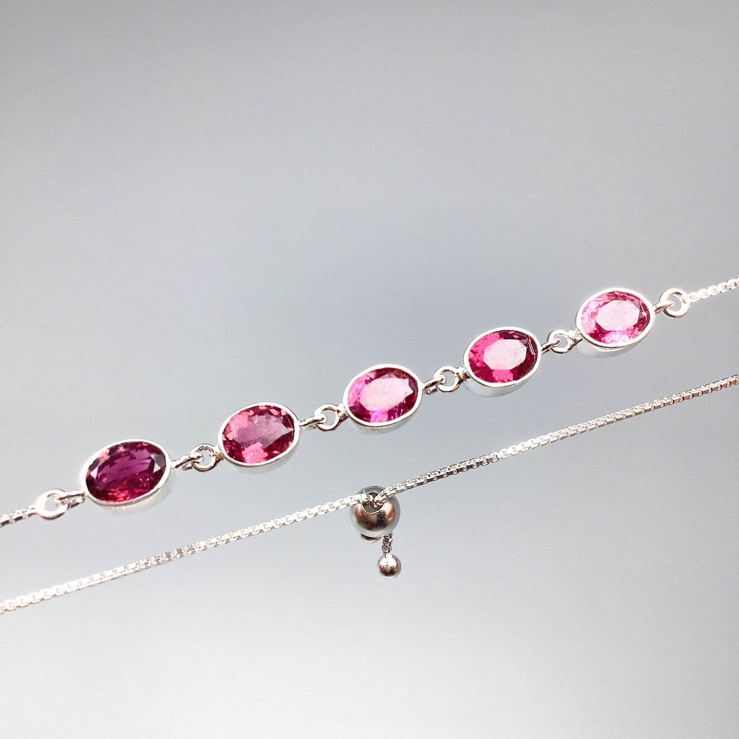 Pink Tourmaline Sterling Silver Bracelet - Rocks and Gems Canada
