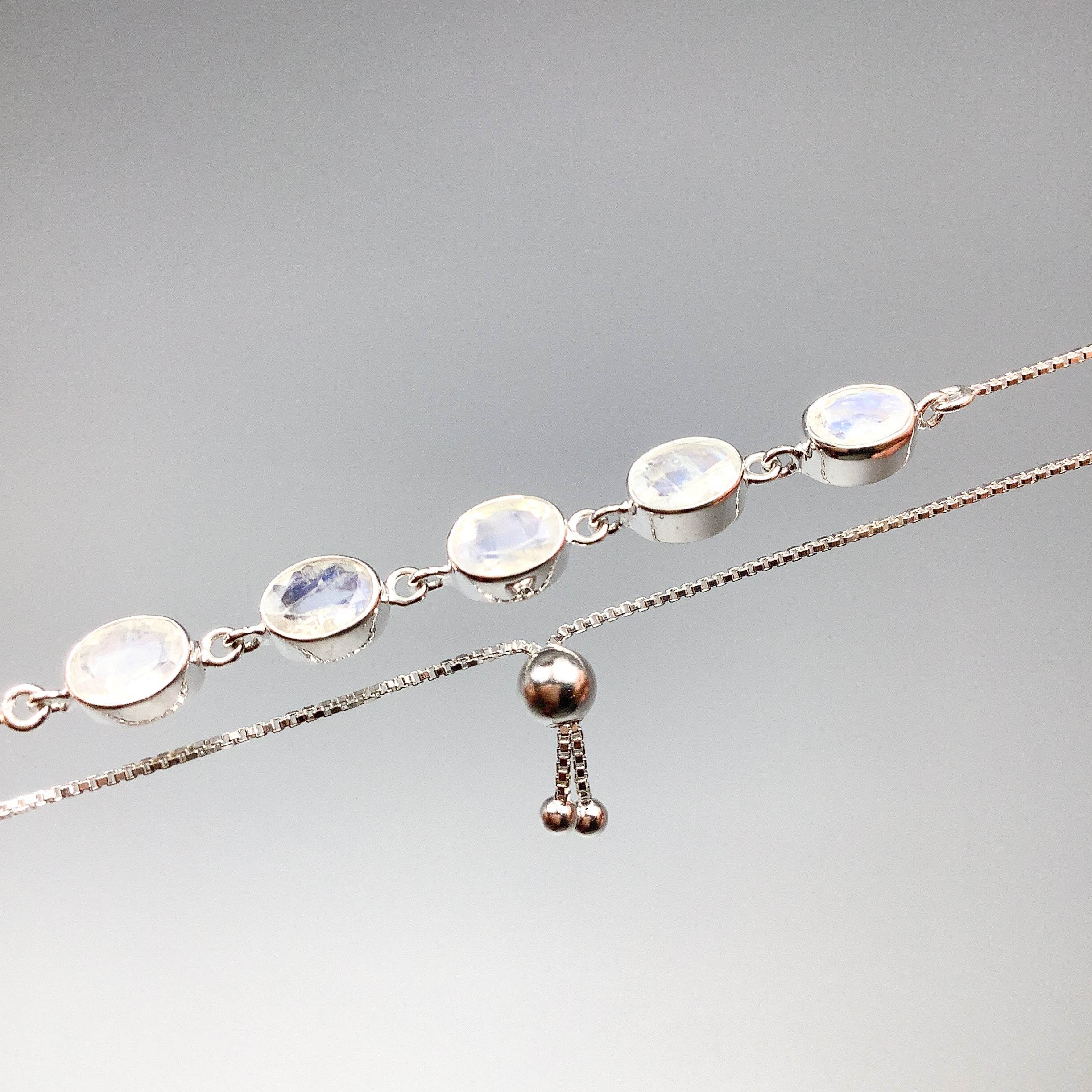 Rainbow Moonstone Sterling Silver Bracelet - Rocks and Gems Canada