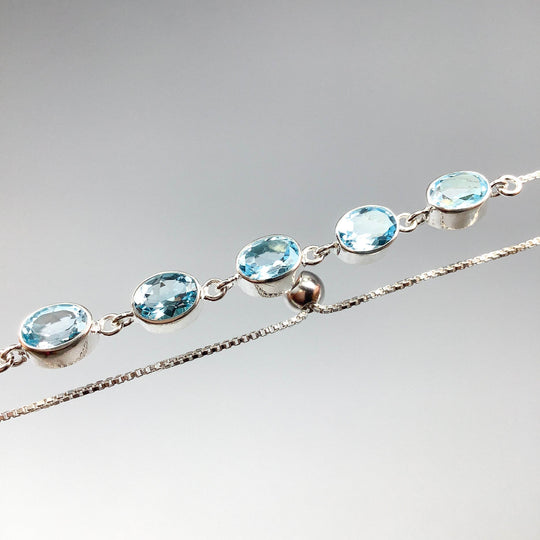 Blue Topaz Sterling Silver Bracelet - Rocks and Gems Canada