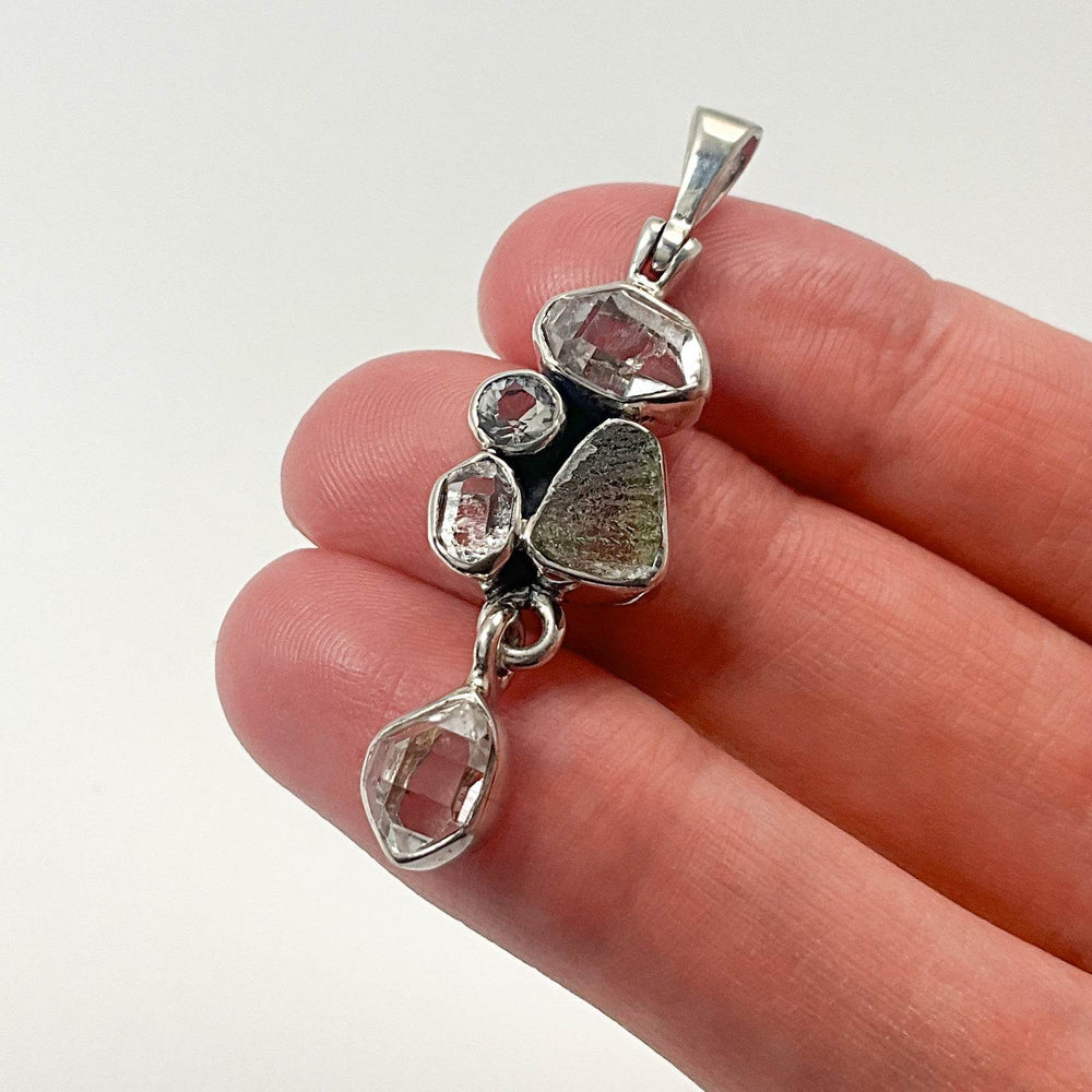 Herkimer Diamond and Moldavite Pendant - Rocks and Gems Canada