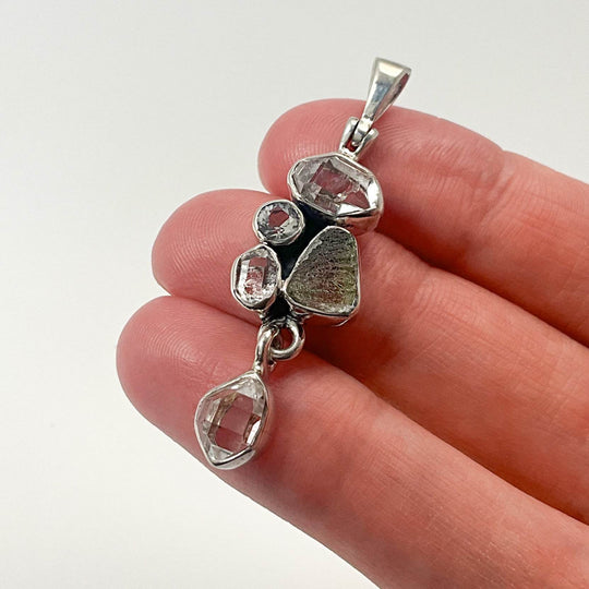Herkimer Diamond and Moldavite Pendant - Rocks and Gems Canada