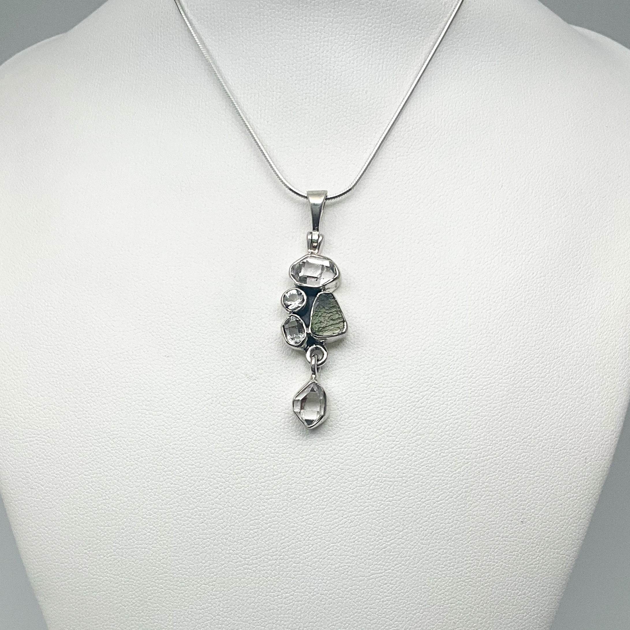 Herkimer Diamond and Moldavite Pendant - Rocks and Gems Canada