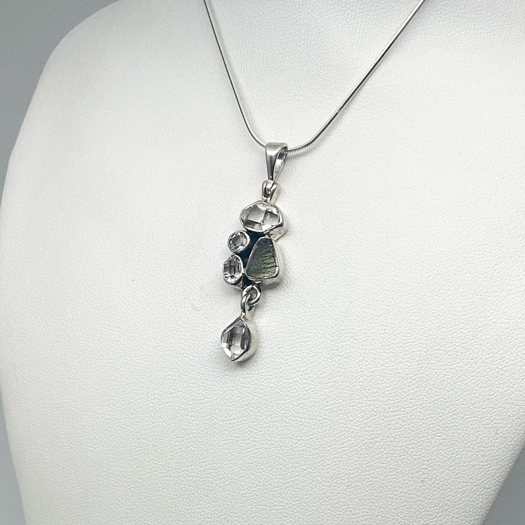 Herkimer Diamond and Moldavite Pendant - Rocks and Gems Canada