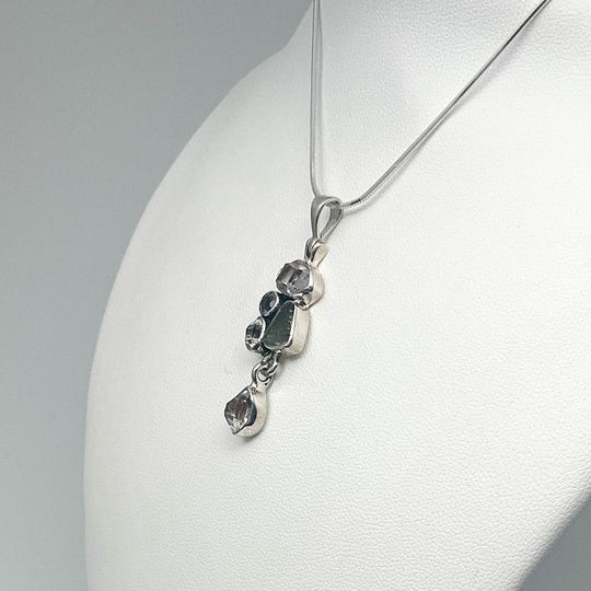 Herkimer Diamond and Moldavite Pendant - Rocks and Gems Canada