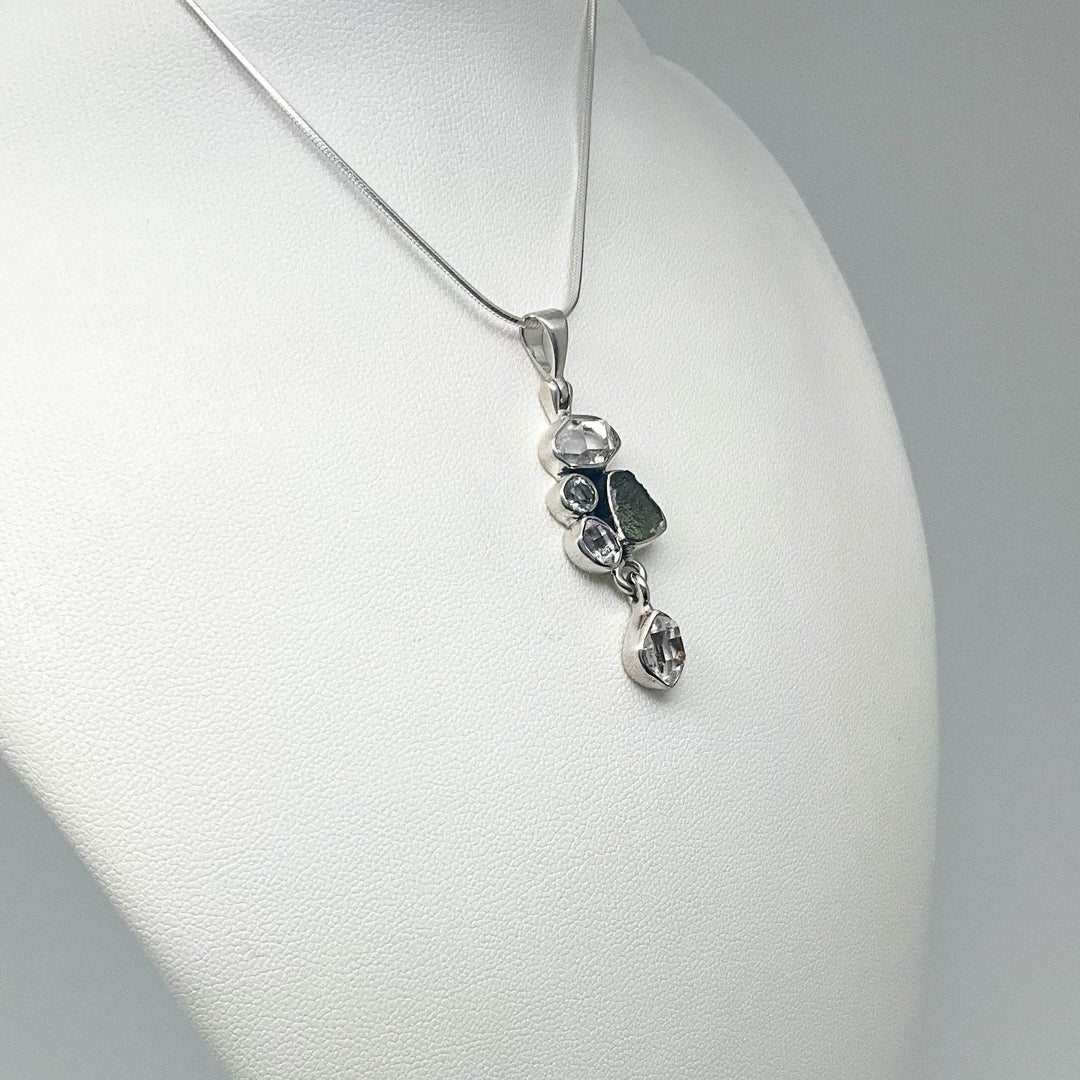 Herkimer Diamond and Moldavite Pendant - Rocks and Gems Canada