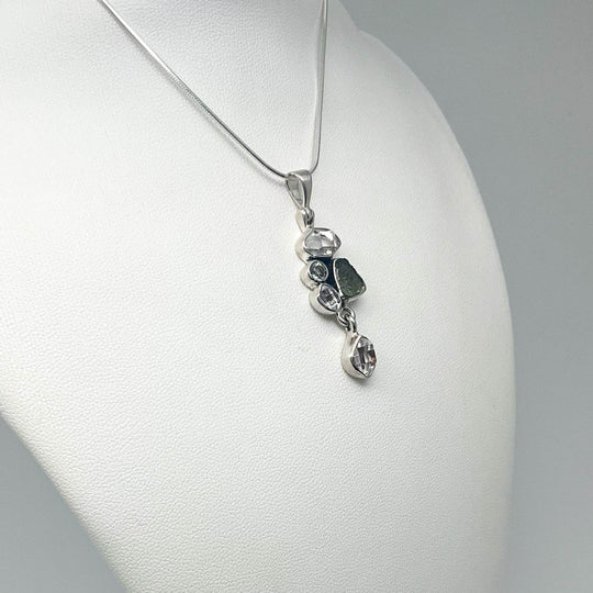 Herkimer Diamond and Moldavite Pendant - Rocks and Gems Canada