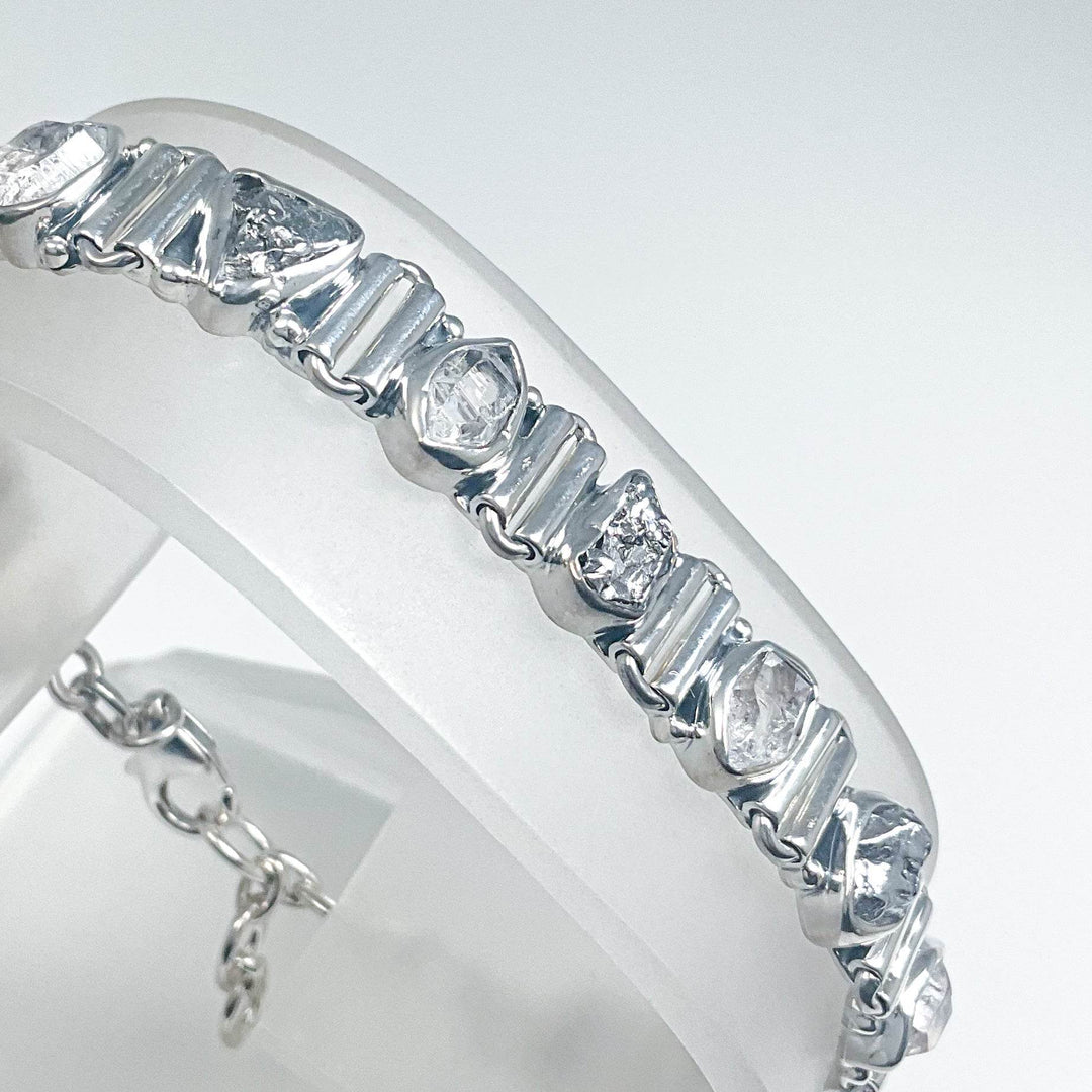 Campo Del Cielo Meteorite and Herkimer Diamond Sterling Silver Bracelet - Rocks and Gems Canada