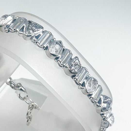 Campo Del Cielo Meteorite and Herkimer Diamond Sterling Silver Bracelet - Rocks and Gems Canada