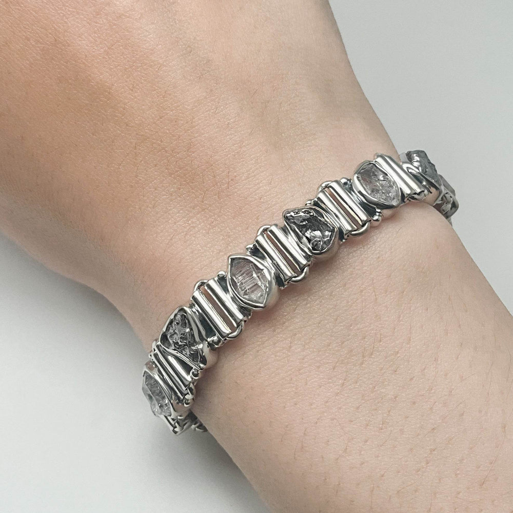 Campo Del Cielo Meteorite and Herkimer Diamond Sterling Silver Bracelet - Rocks and Gems Canada
