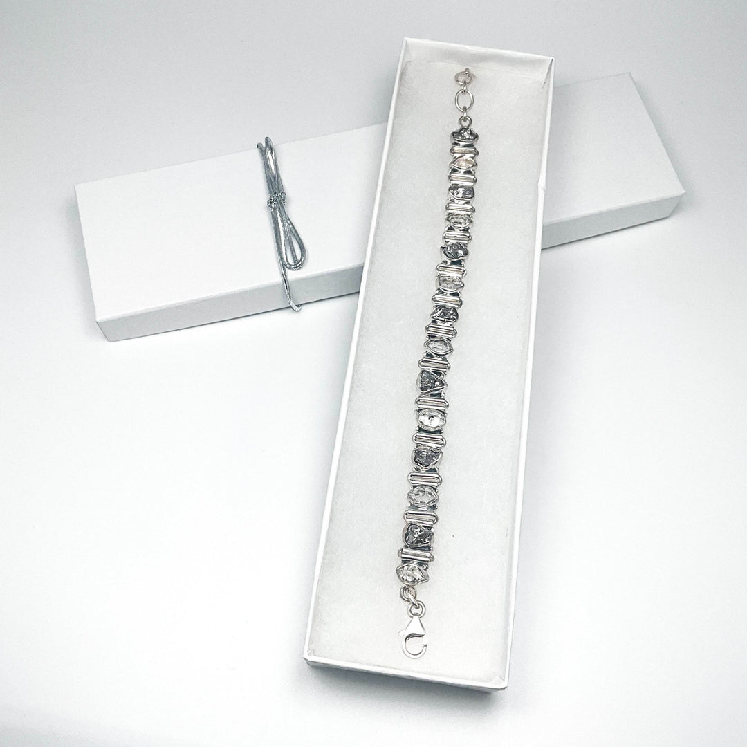 Campo Del Cielo Meteorite and Herkimer Diamond Sterling Silver Bracelet - Rocks and Gems Canada