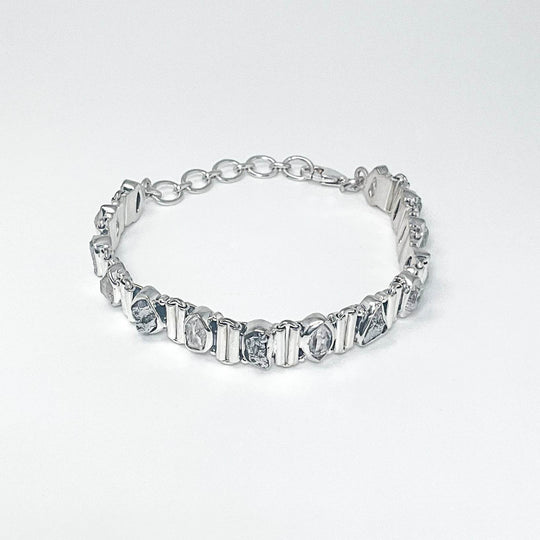 Campo Del Cielo Meteorite and Herkimer Diamond Sterling Silver Bracelet - Rocks and Gems Canada
