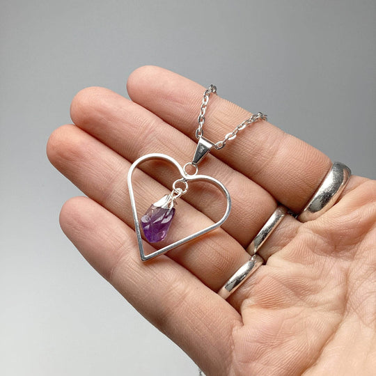 Heart Necklace with Amethyst - Rocks and Gems Canada