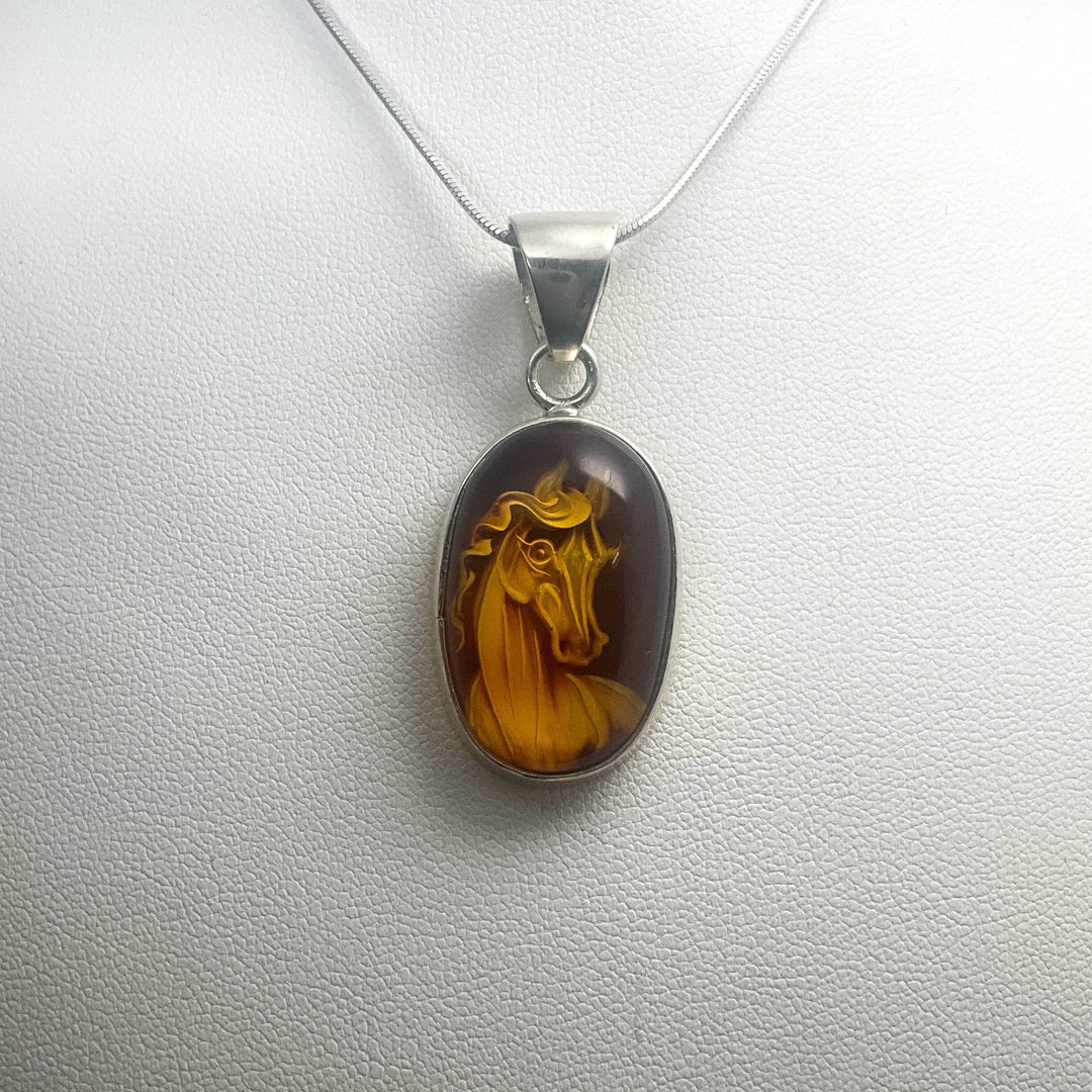 Amber Cameo Horse Pendant - Rocks and Gems Canada
