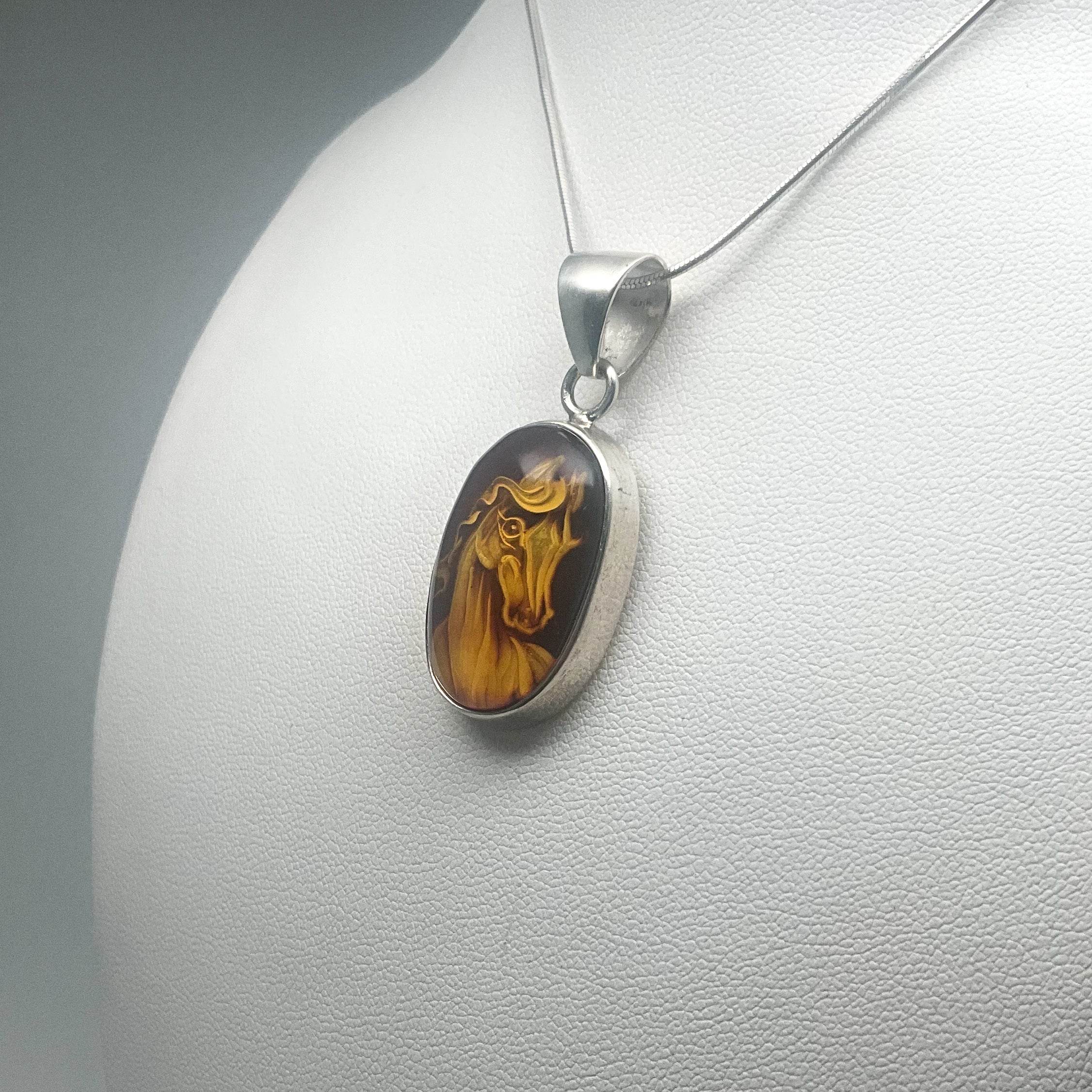 Amber Cameo Horse Pendant - Rocks and Gems Canada